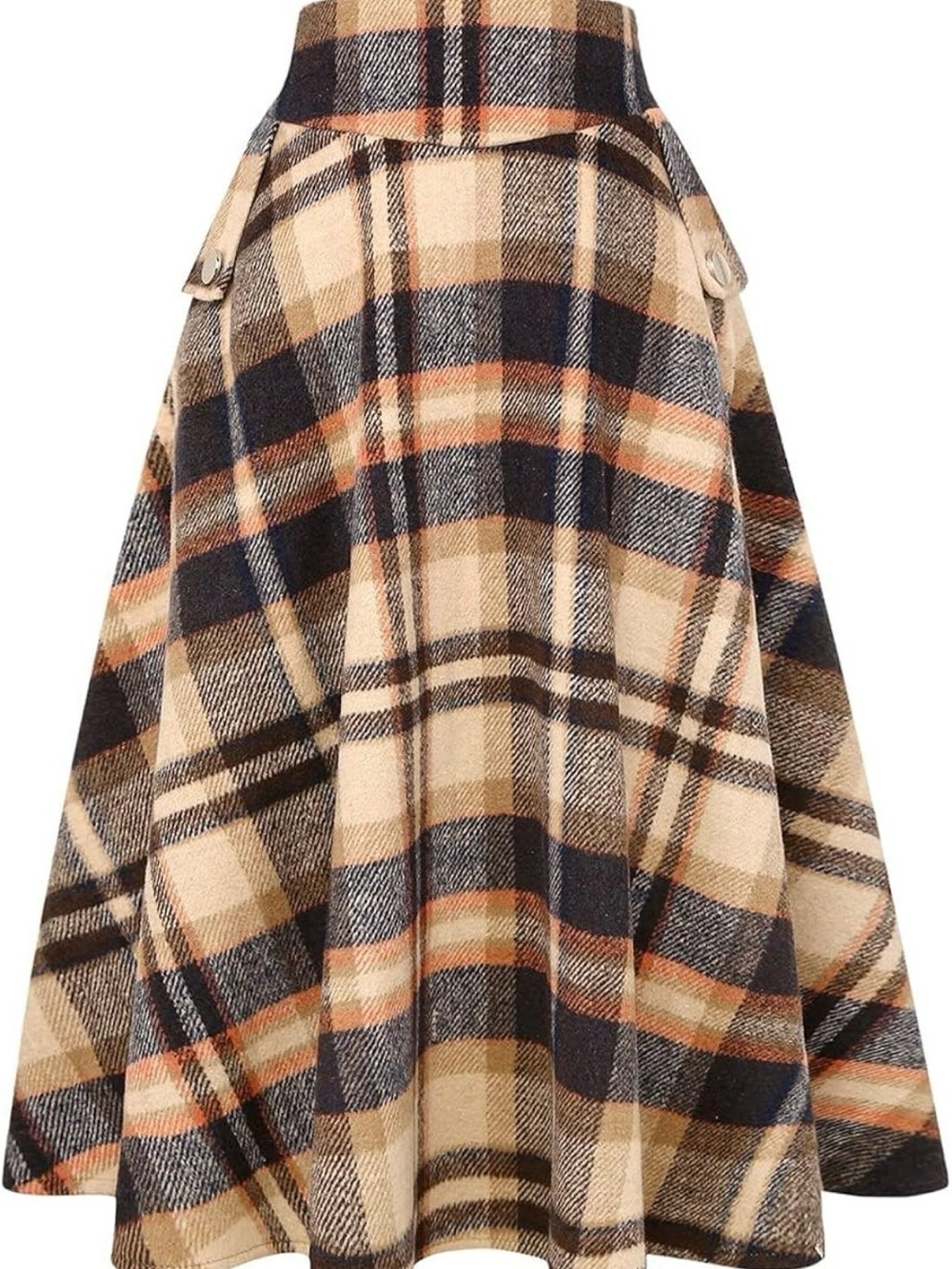 Women’s Fall Winter High Waisted Plaid A-line Long Skirt